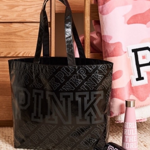 Victorias Secret NWOT Black Logo Reusable Eco Shopping Tote Bag  Y2K - Picture 2 of 4